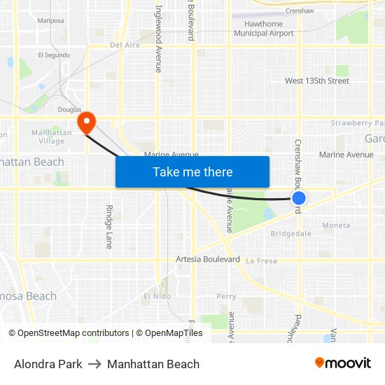 Alondra Park to Manhattan Beach map