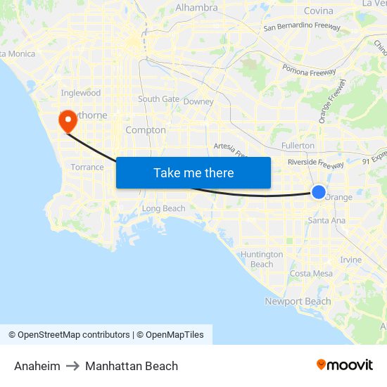 Anaheim to Manhattan Beach map