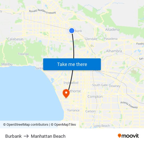 Burbank to Manhattan Beach map