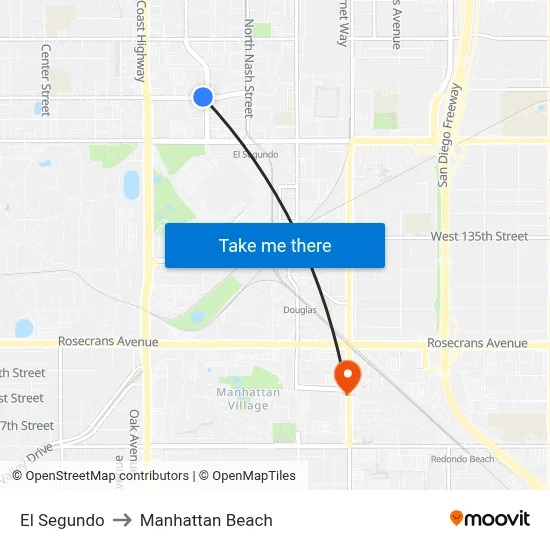 El Segundo to Manhattan Beach map