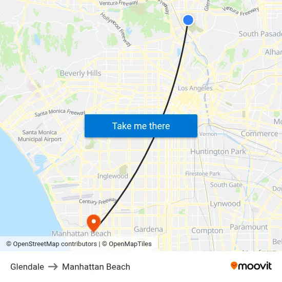 Glendale to Manhattan Beach map