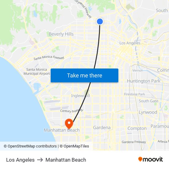 Los Angeles to Manhattan Beach map