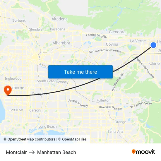 Montclair to Manhattan Beach map