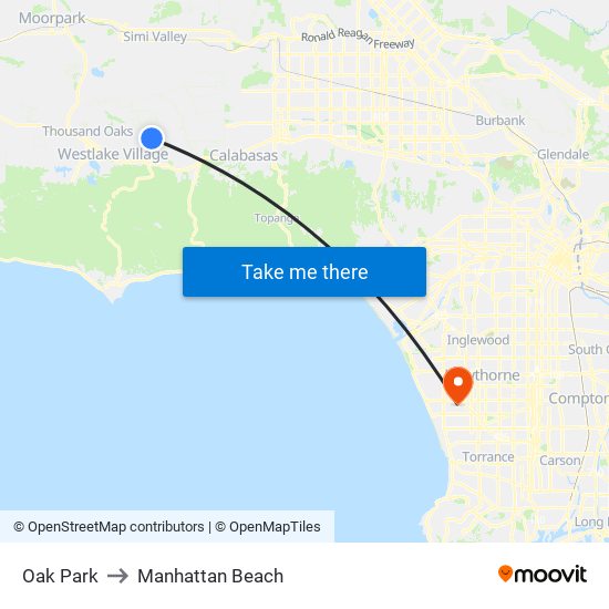Oak Park to Manhattan Beach map
