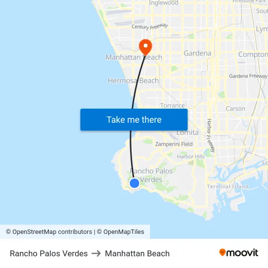 Rancho Palos Verdes to Manhattan Beach map