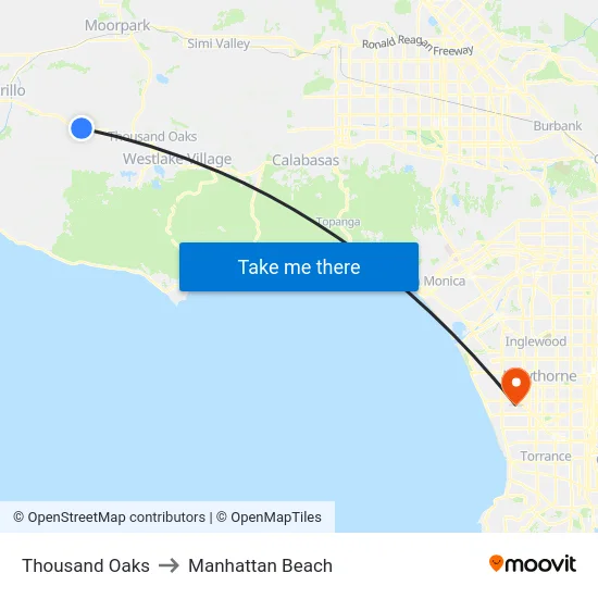 Thousand Oaks to Manhattan Beach map