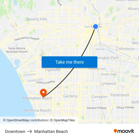 Downtown to Manhattan Beach map