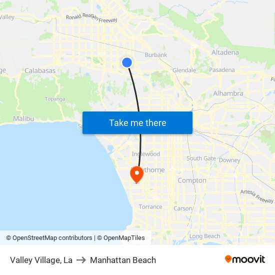 Valley Village, La to Manhattan Beach map