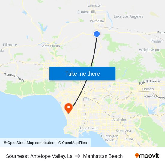 Southeast Antelope Valley, La to Manhattan Beach map