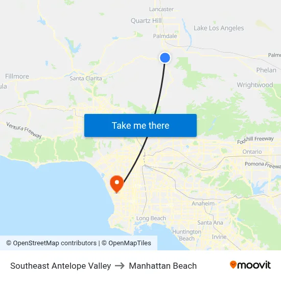 Southeast Antelope Valley to Manhattan Beach map