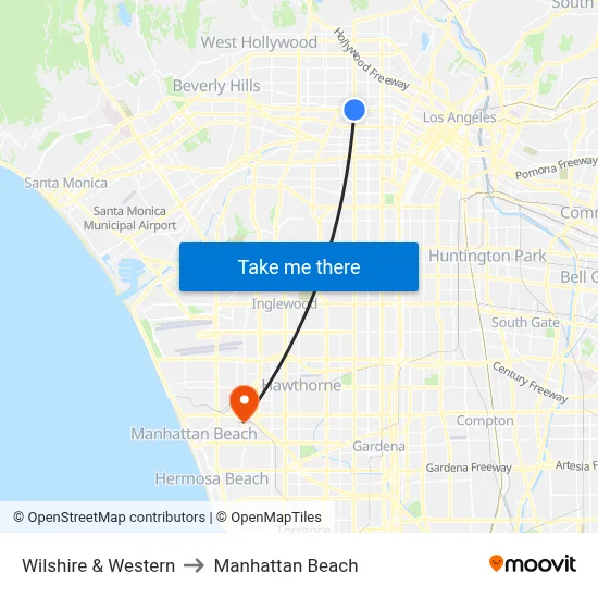 Wilshire & Western to Manhattan Beach map