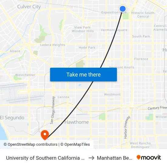 University of Southern California Lot 6 to Manhattan Beach map
