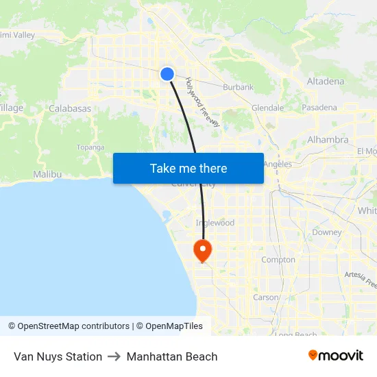 Van Nuys Station to Manhattan Beach map