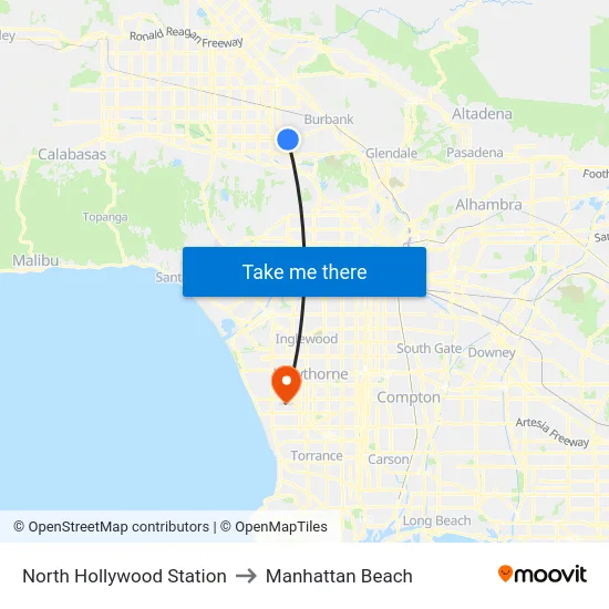 North Hollywood Station to Manhattan Beach map