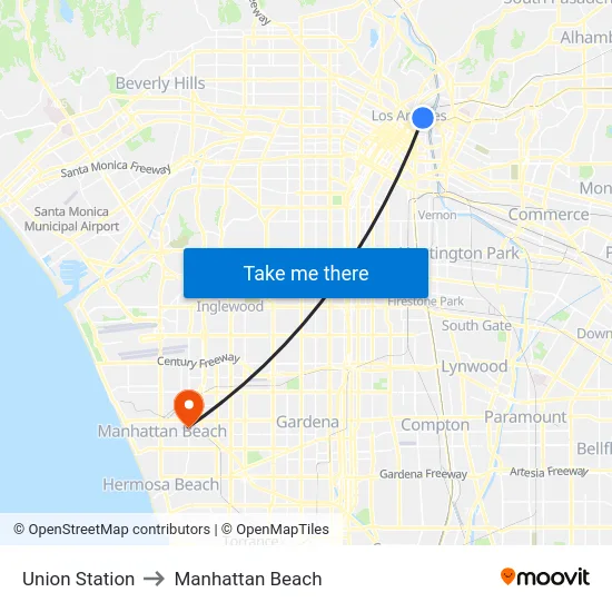 Union Station to Manhattan Beach map