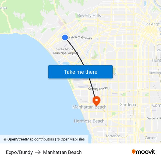 Expo/Bundy to Manhattan Beach map