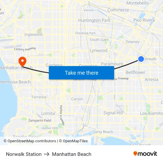 Norwalk Station to Manhattan Beach map