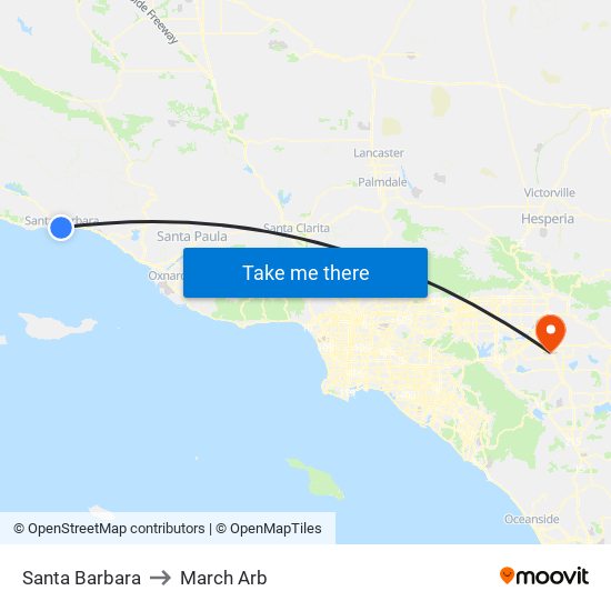 Santa Barbara to March Arb map