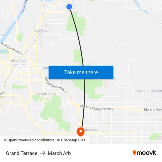 Grand Terrace to March Arb map