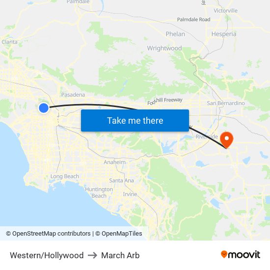 Western/Hollywood to March Arb map