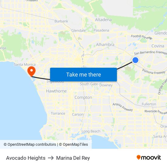 Avocado Heights to Marina Del Rey map