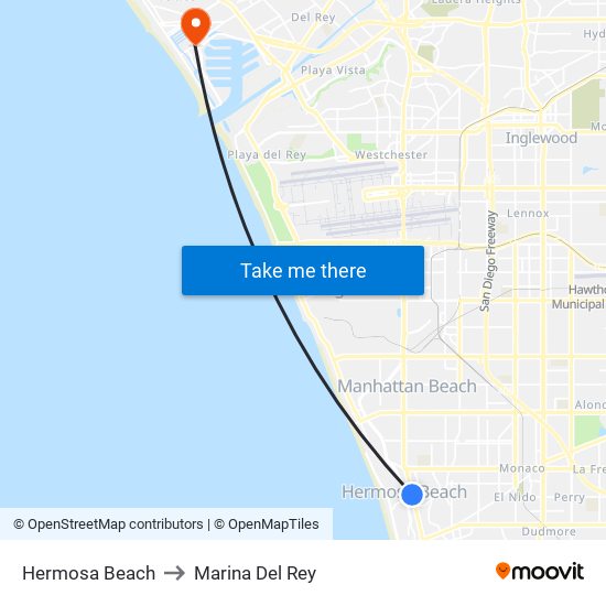 Hermosa Beach to Marina Del Rey map