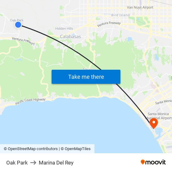 Oak Park to Marina Del Rey map