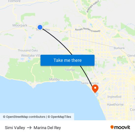 Simi Valley to Marina Del Rey map