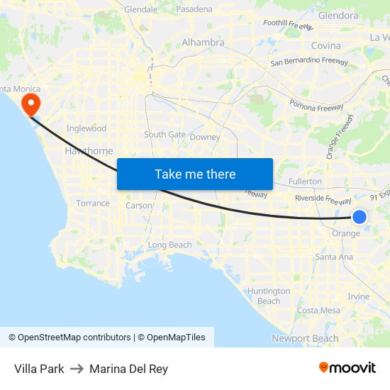 Villa Park to Marina Del Rey map