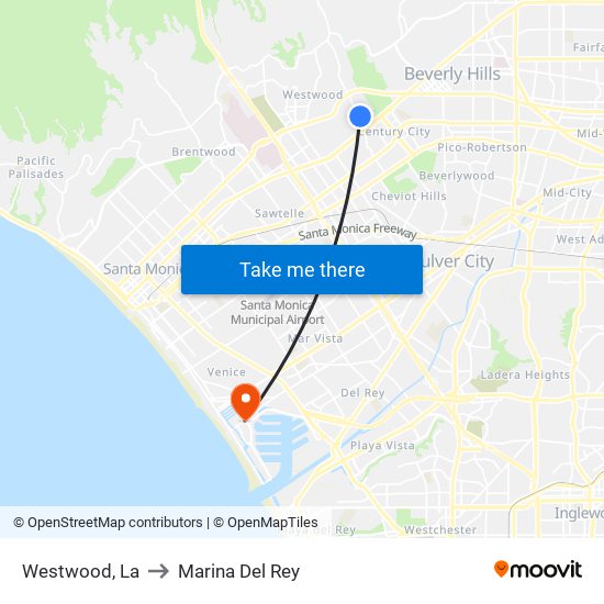 Westwood, La to Marina Del Rey map