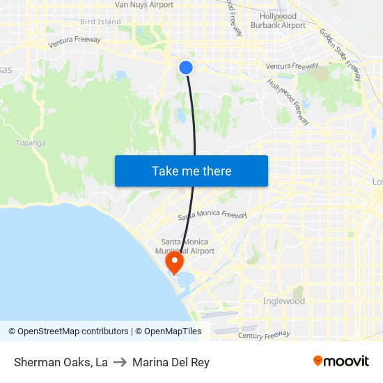 Sherman Oaks, La to Marina Del Rey map