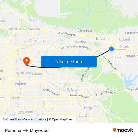 Pomona to Maywood map