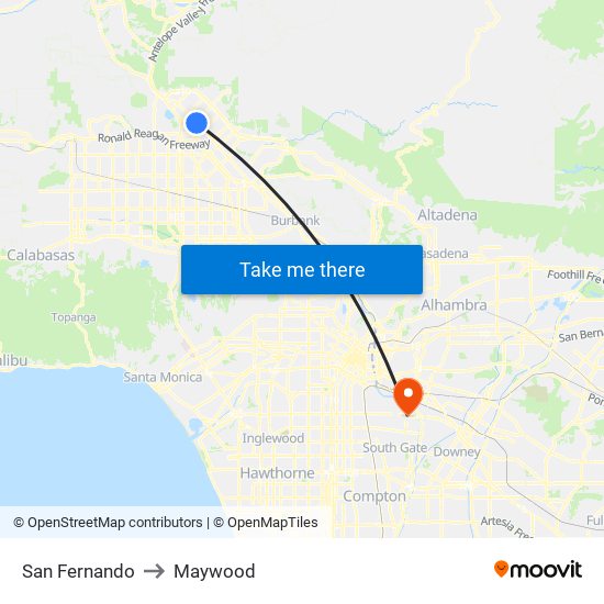 San Fernando to Maywood map