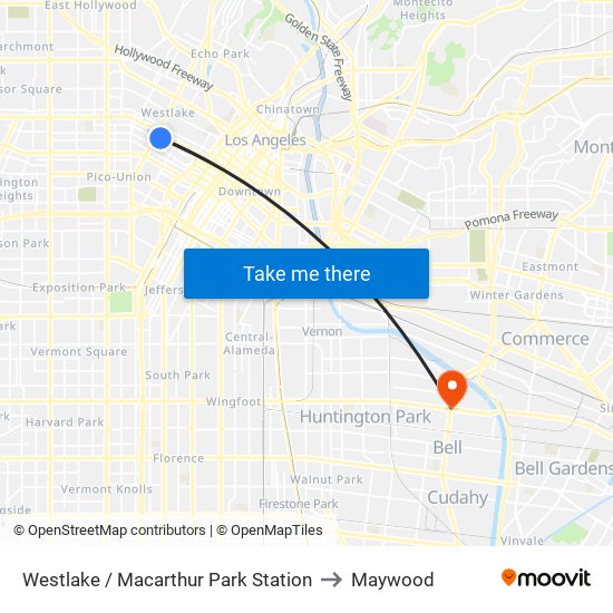 Westlake / Macarthur Park Station to Maywood map