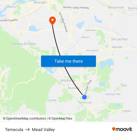 Temecula to Mead Valley map