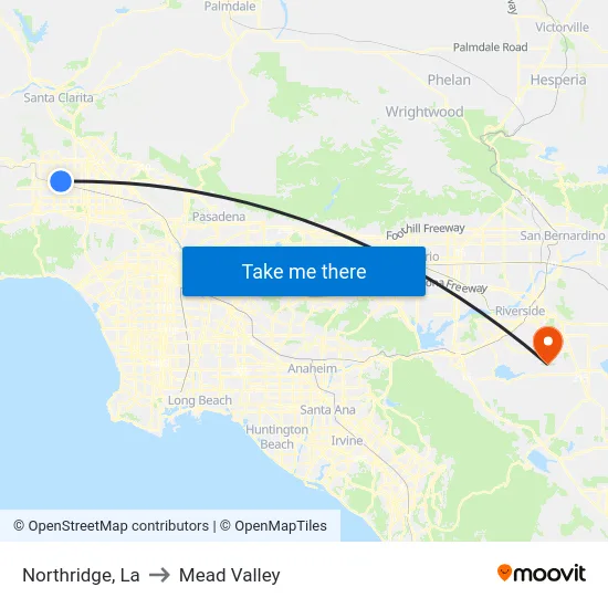 Northridge to Mead Valley map