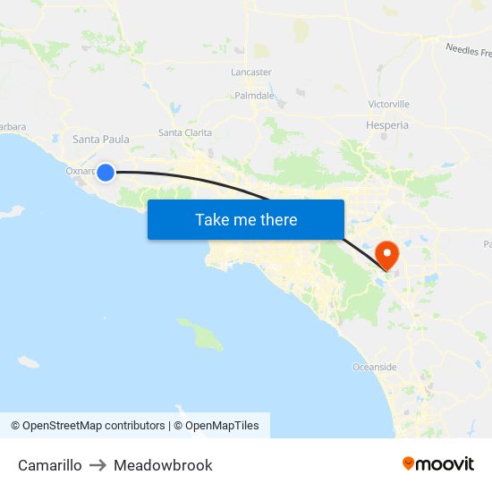 Camarillo to Meadowbrook map