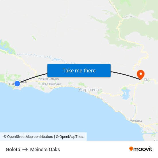 Goleta to Meiners Oaks map