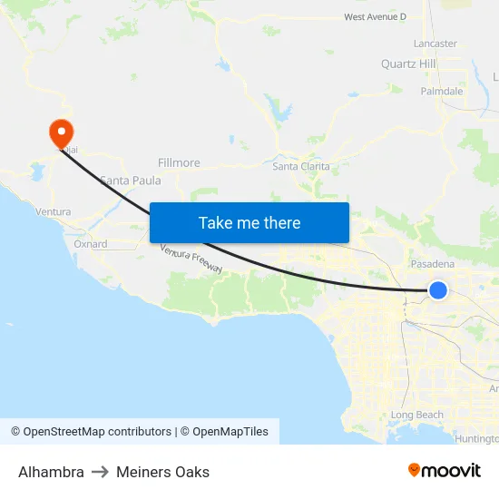 Alhambra to Meiners Oaks map