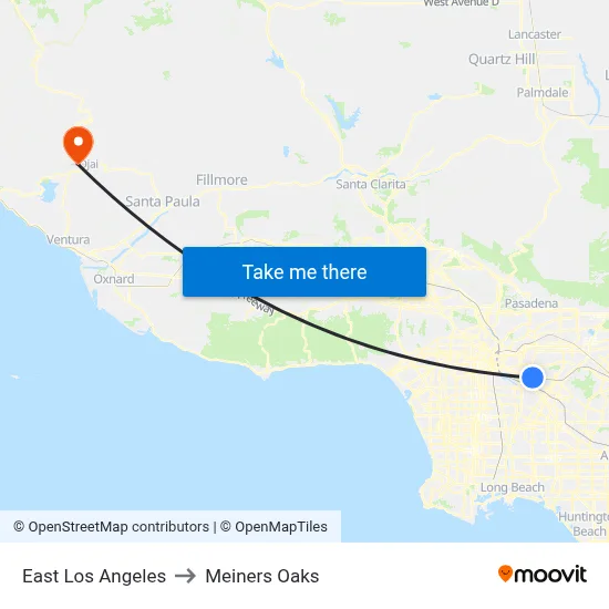 East Los Angeles to Meiners Oaks map