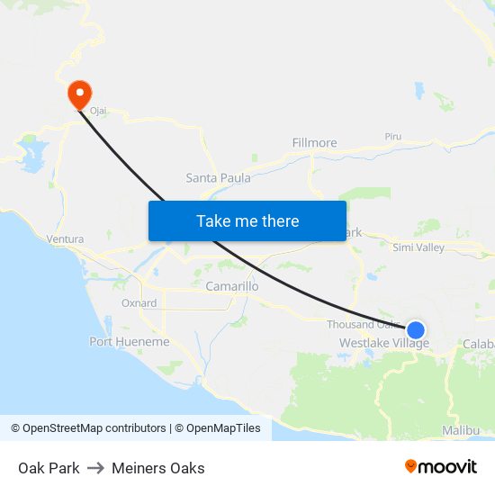 Oak Park to Meiners Oaks map