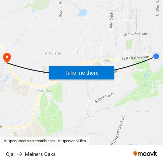 Ojai to Meiners Oaks map