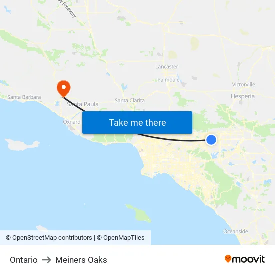 Ontario to Meiners Oaks map