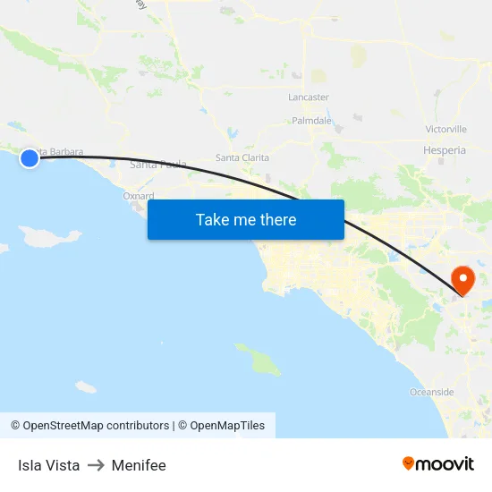 Isla Vista to Menifee map