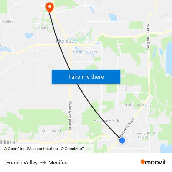 French Valley to Menifee map