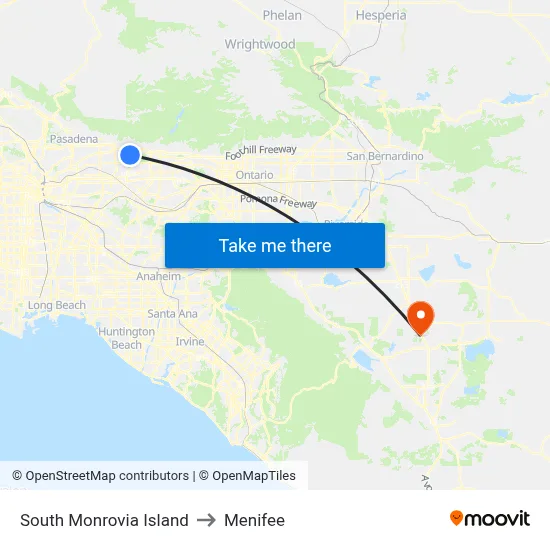South Monrovia Island to Menifee map