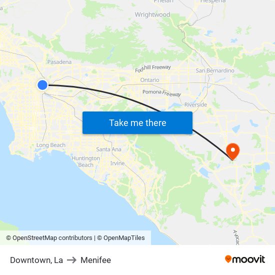 Downtown, La to Menifee map