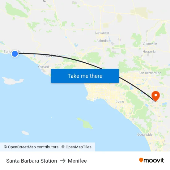 Santa Barbara Station to Menifee map