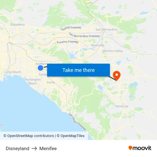 Disneyland to Menifee map