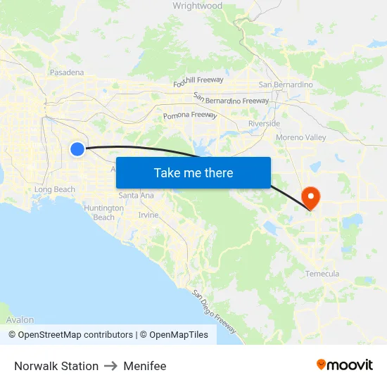 Norwalk Station to Menifee map